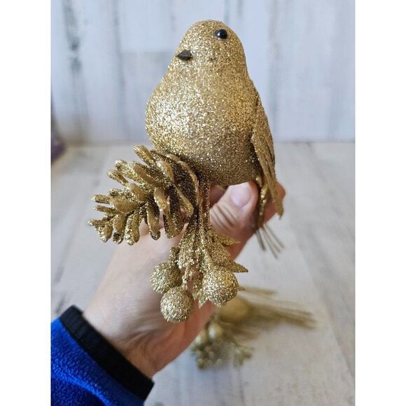 Gold bird ornament glitter Xmas tree - Picture 5 of 10